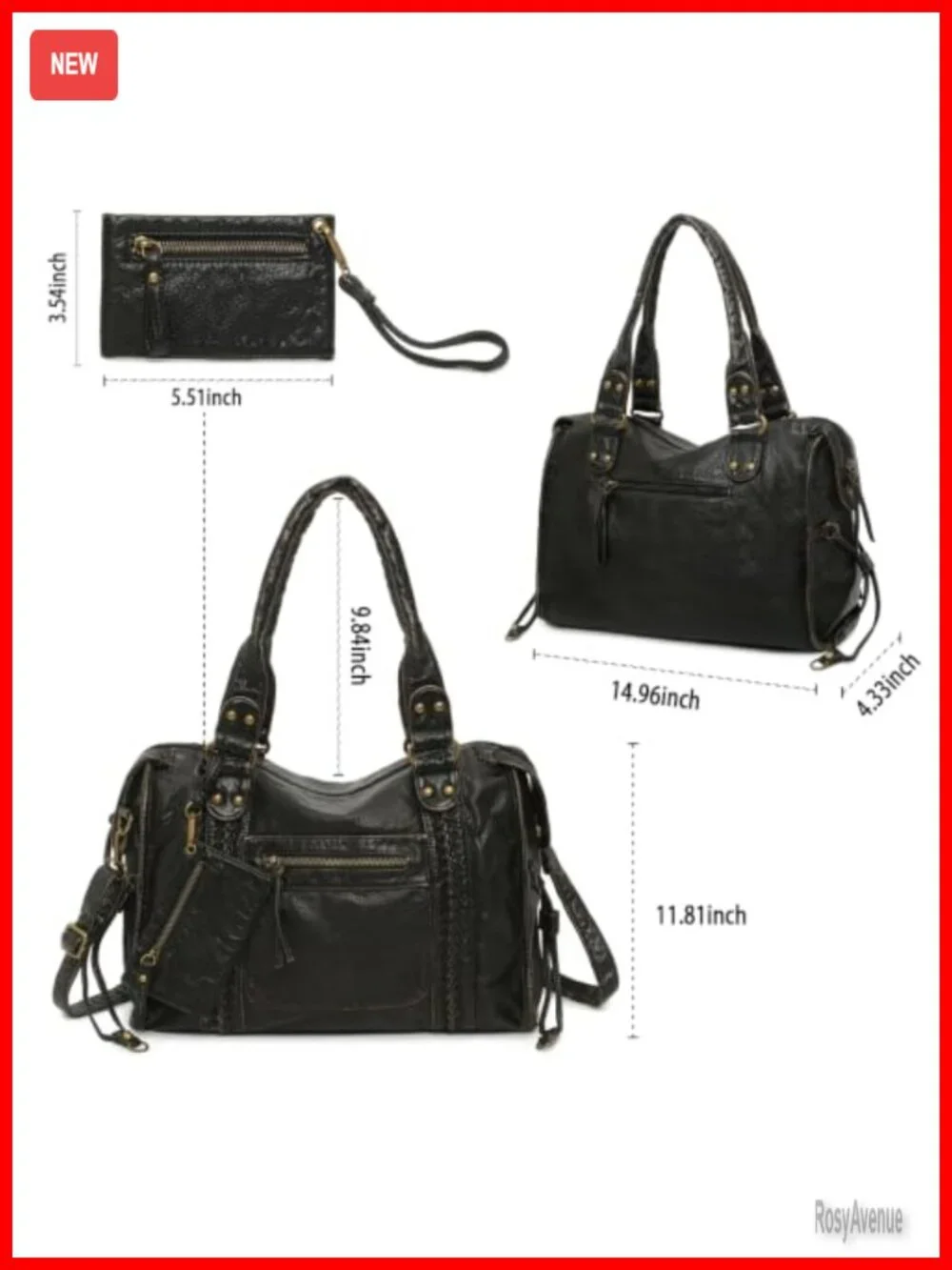 Vegan Leather Hobo Shoulder Bag, Y2K Distressed Tote